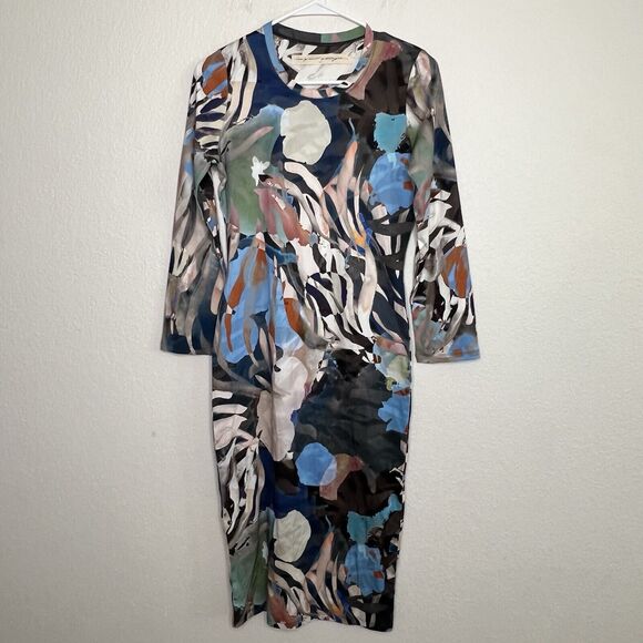 Raquel Allegra Jersey MIDI Dress Blue Collage Art To Wear Size 0 US XS New m15 - Picture 4 of 9